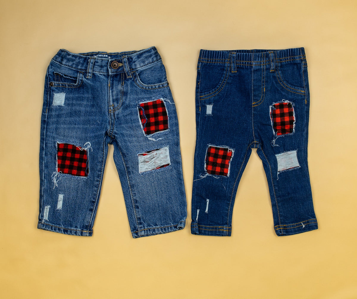 Cuddle Sleep Dream Buffalo Plaid Destroyed Denim