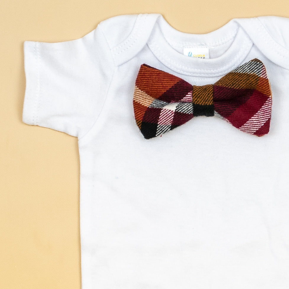 Cuddle Sleep Dream Bowtie Bodysuit Burgundy/Black/Gold Plaid Bowtie Bodysuit