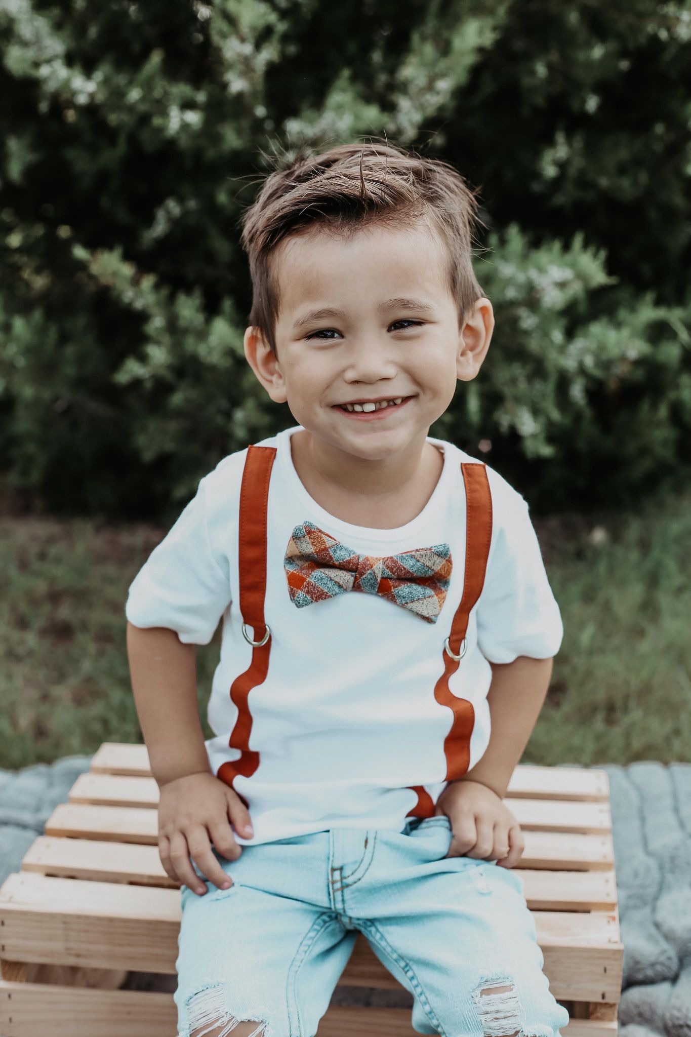 Bow tie and suspenders outlet outfit for baby boy