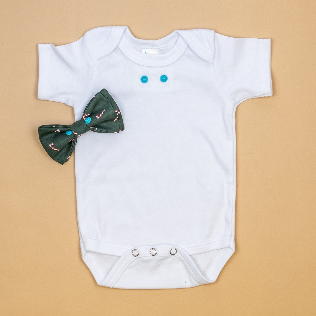 Cuddle Sleep Dream Bowtie Bodysuit Candy Canes on Dark Green Bowtie Bodysuit