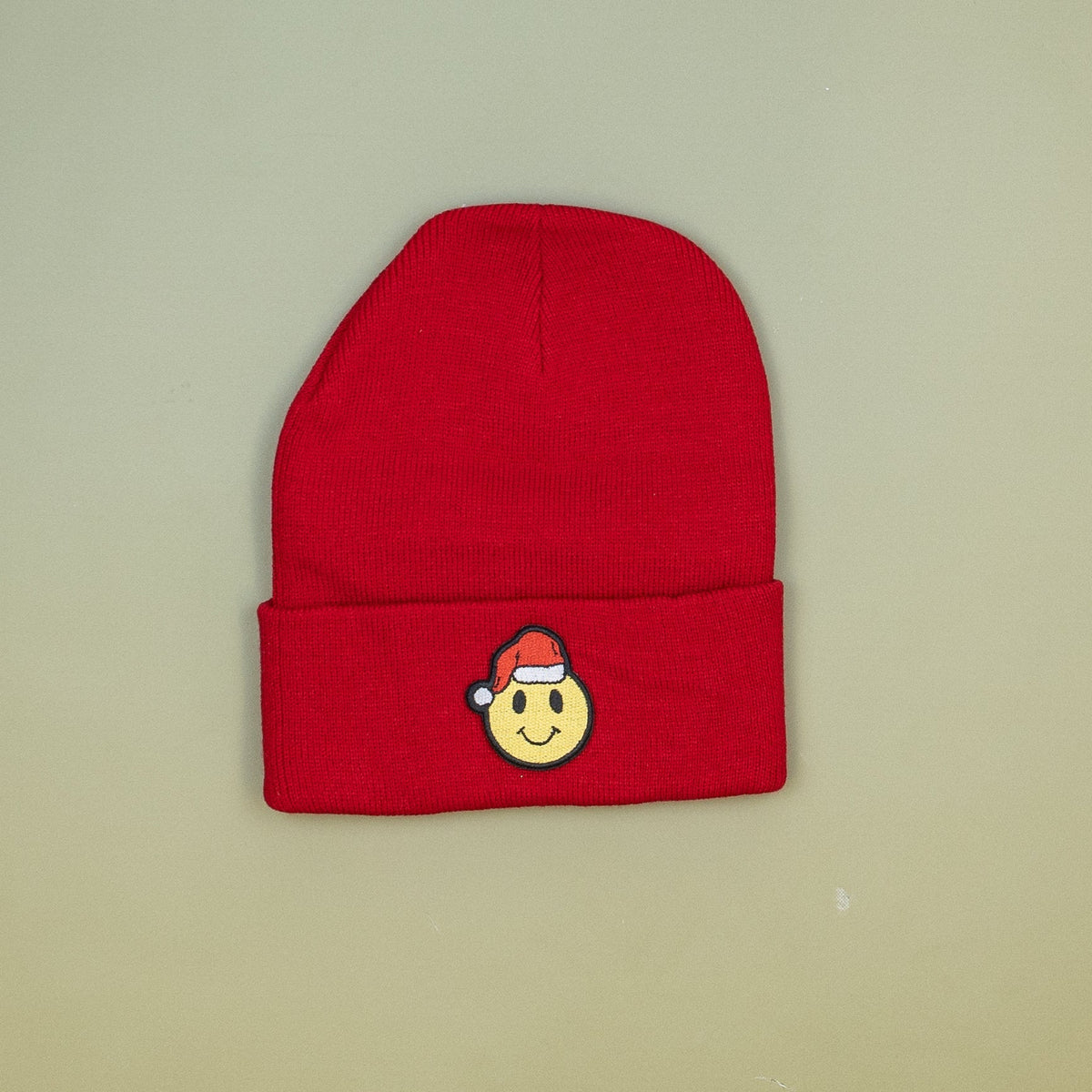 Cuddle Sleep Dream Christmas Smiley | Adult Red Knit Beanie