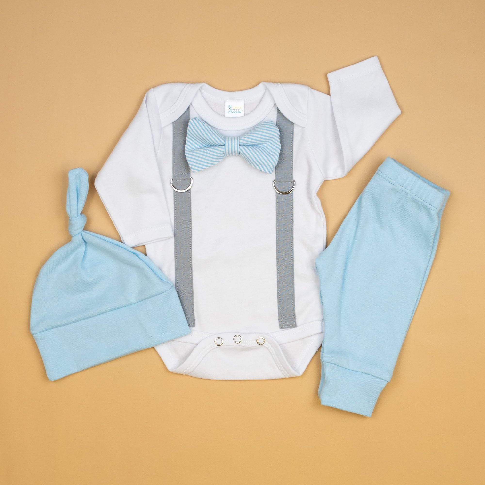 Cuddle Sleep Dream Set Newborn Long Sleeve Classic Coming Home Outfit Bundle | Light Blue