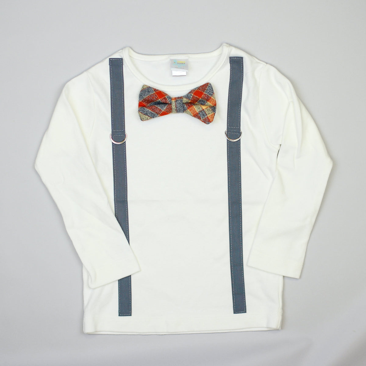 Dark Gray Suspender | Orange &amp; Cream Plaid Bowtie