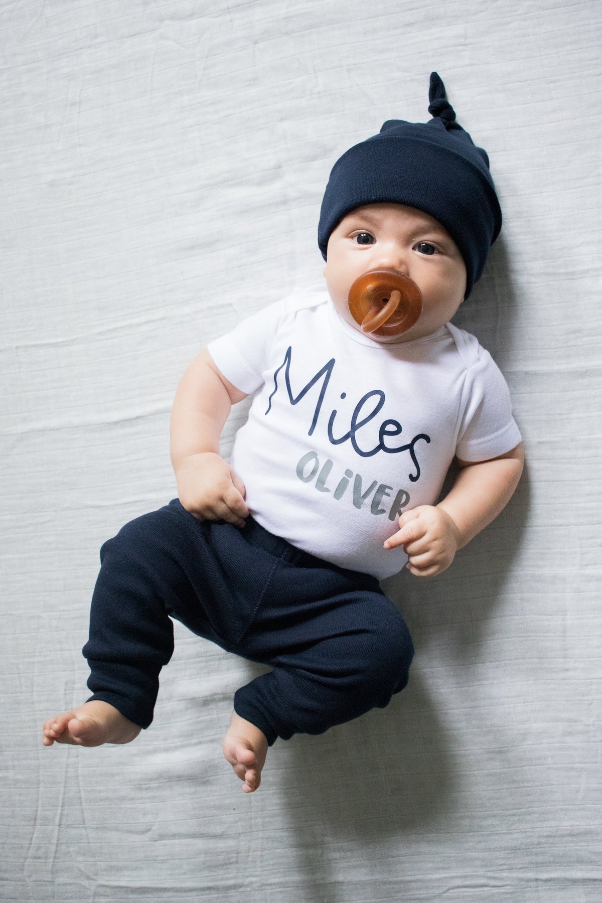 Cuddle Sleep Dream First + Middle Name Onesie | Navy &amp; Gray