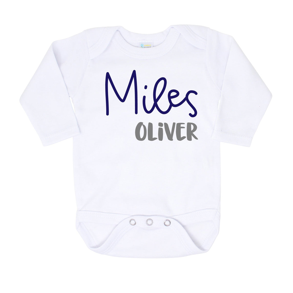 Cuddle Sleep Dream First + Middle Name Onesie | Navy &amp; Gray