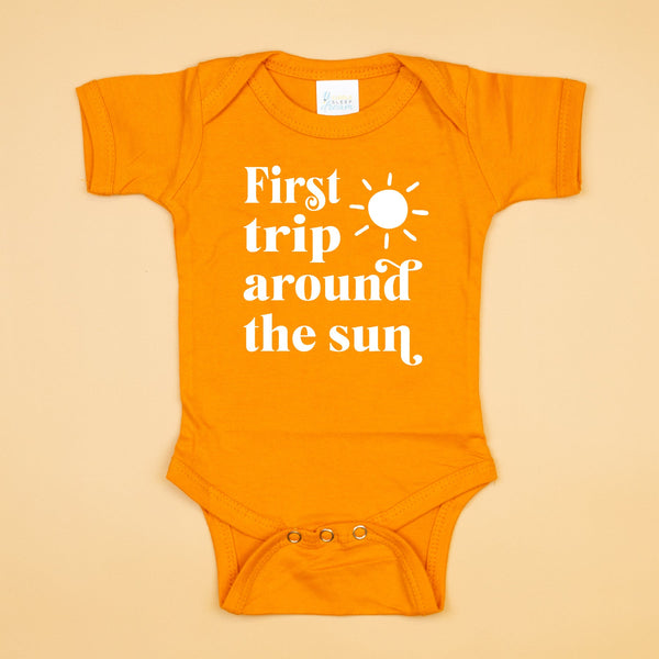 First Trip Around the Sun Orange Bodysuit Cuddle Sleep Dream