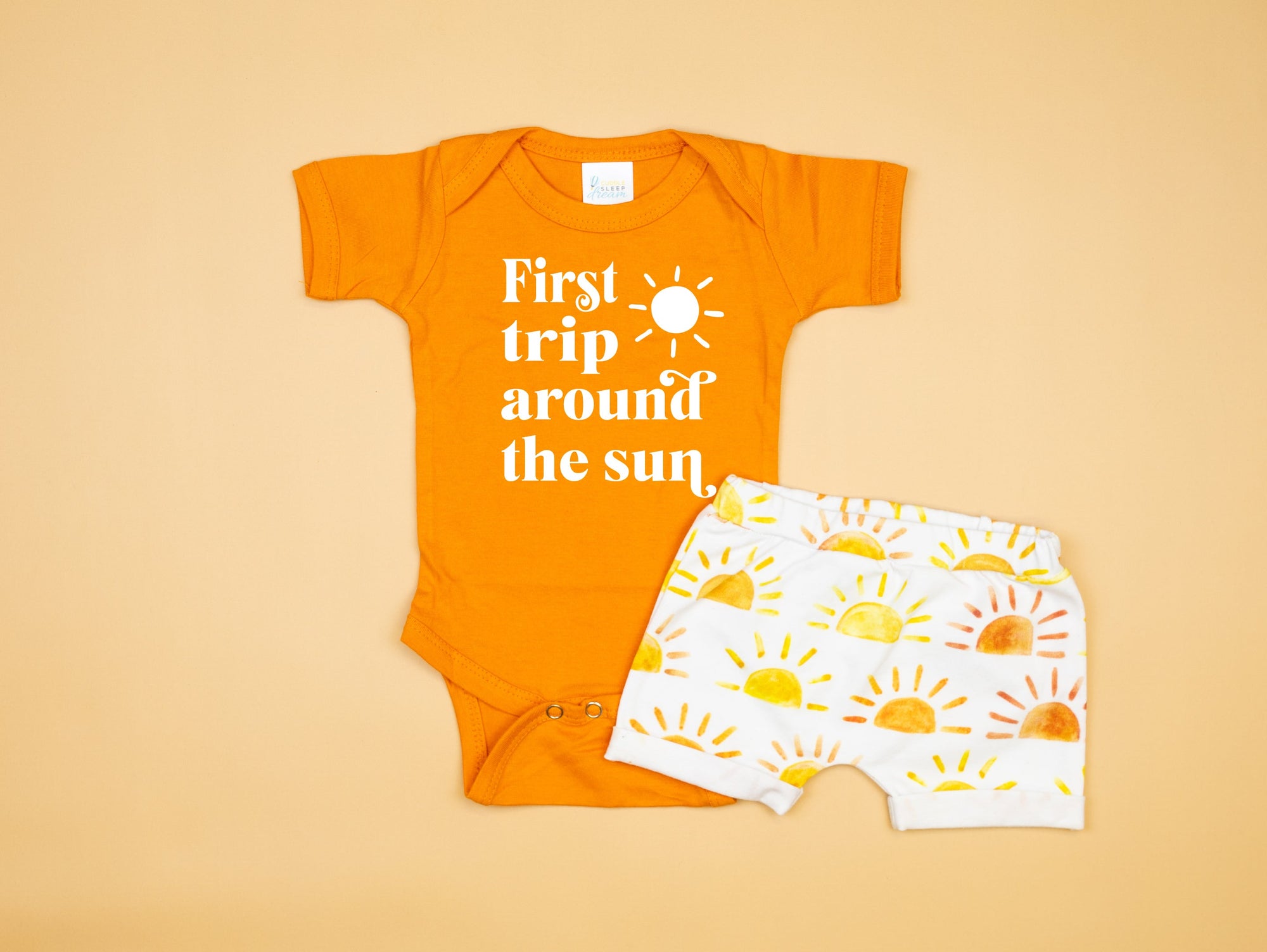 Cuddle Sleep Dream First Trip Around the Sun | Orange Bodysuit
