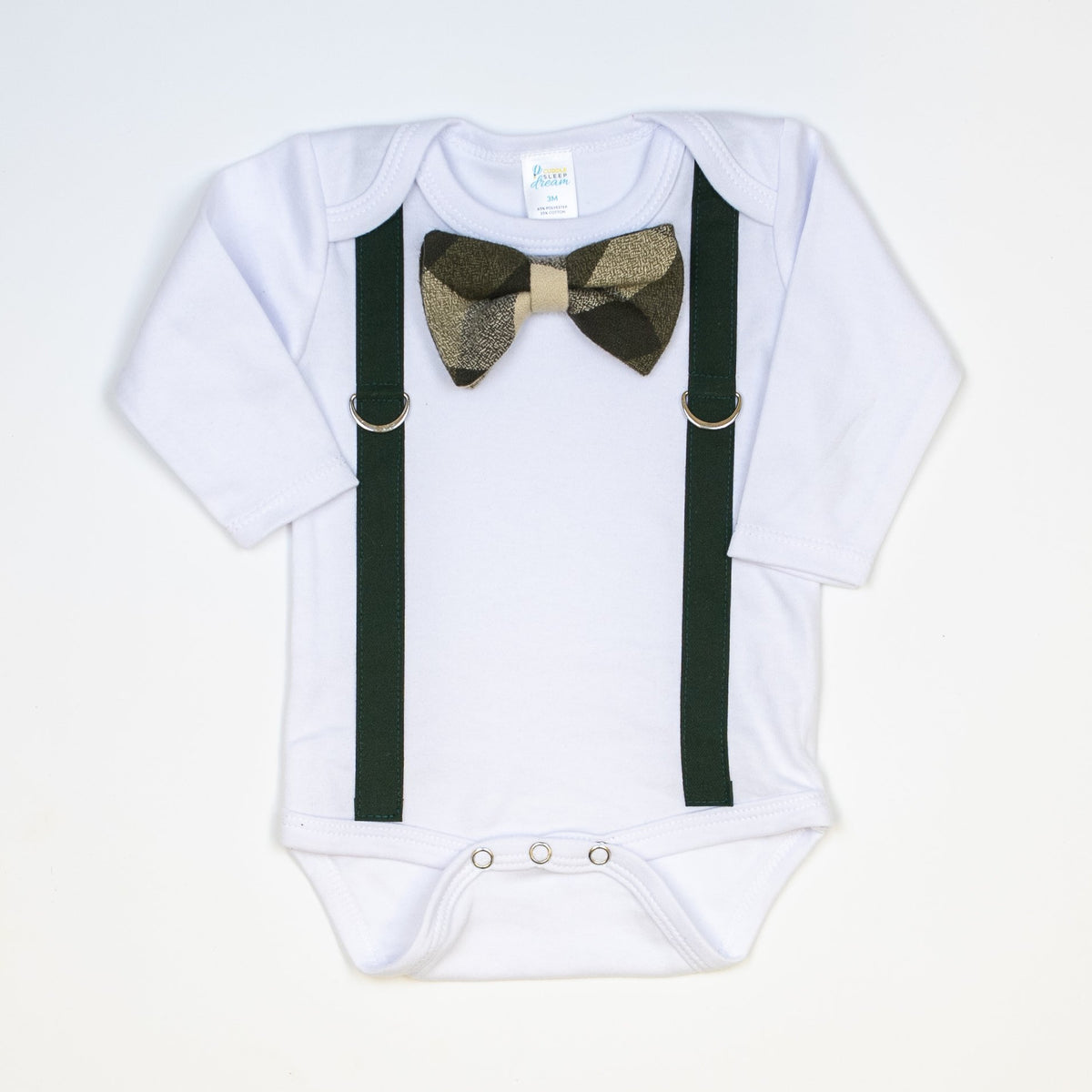 Cuddle Sleep Dream Oh Snap Forest Suspender | Olive &amp; Brown Plaid Bow Tie