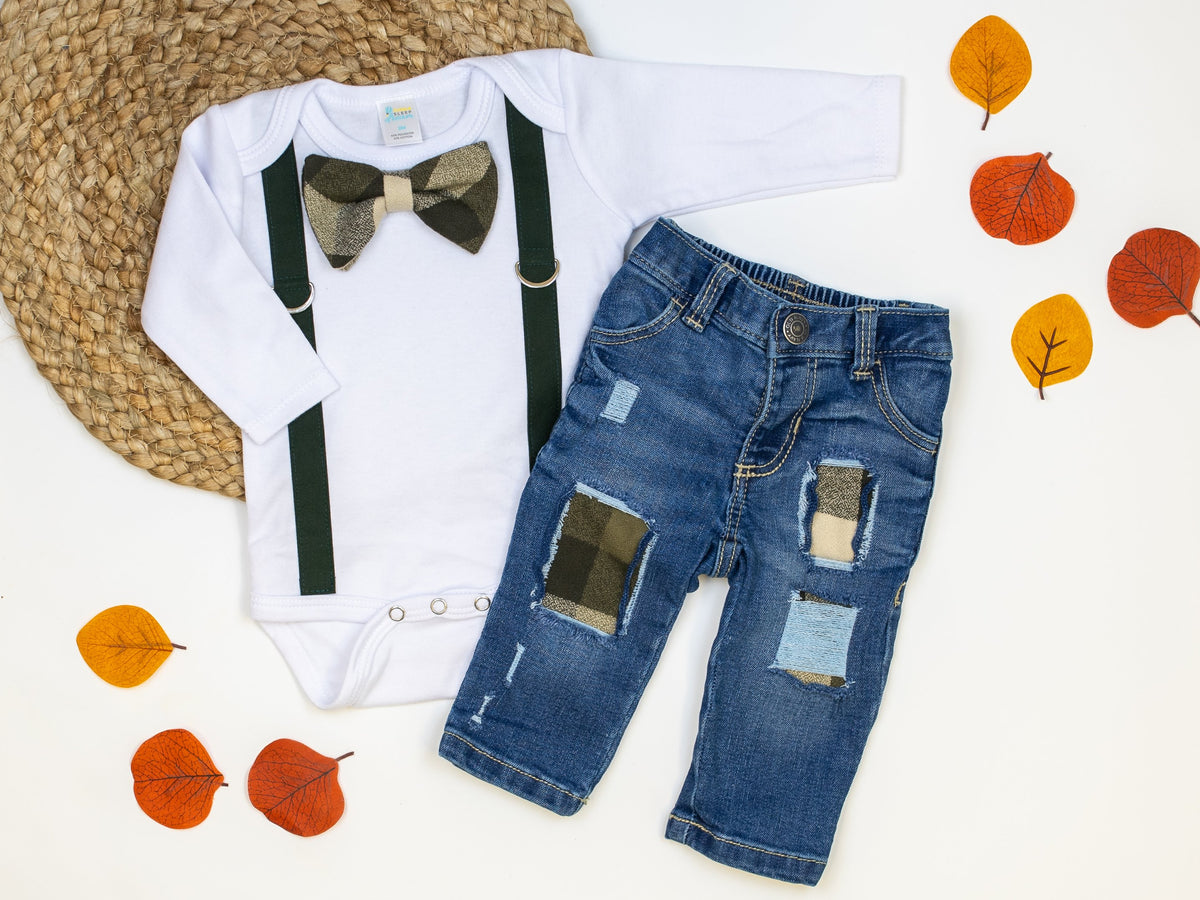 Cuddle Sleep Dream Oh Snap Forest Suspender | Olive &amp; Brown Plaid Bow Tie