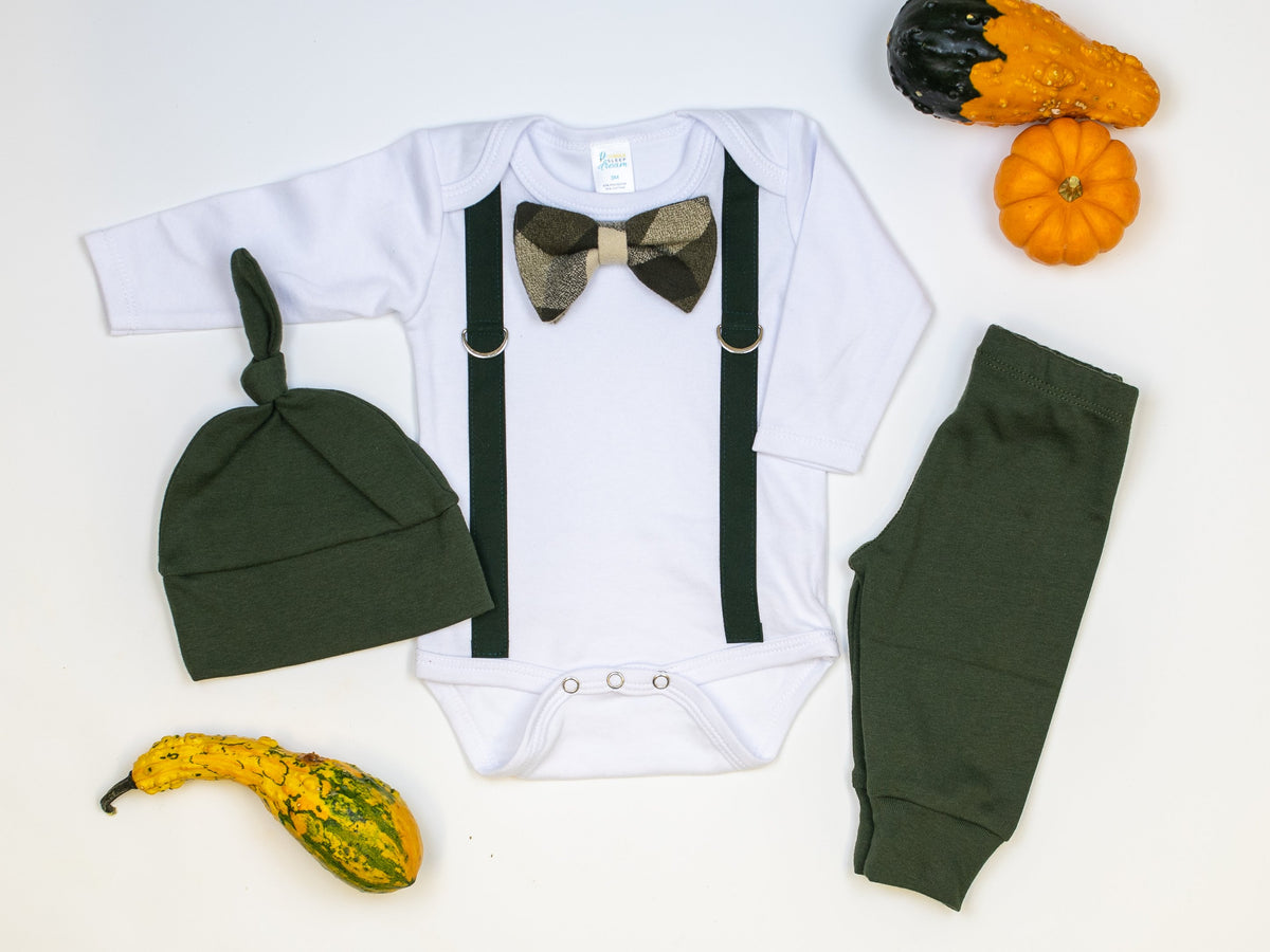 Cuddle Sleep Dream Oh Snap Forest Suspender | Olive &amp; Brown Plaid Bow Tie
