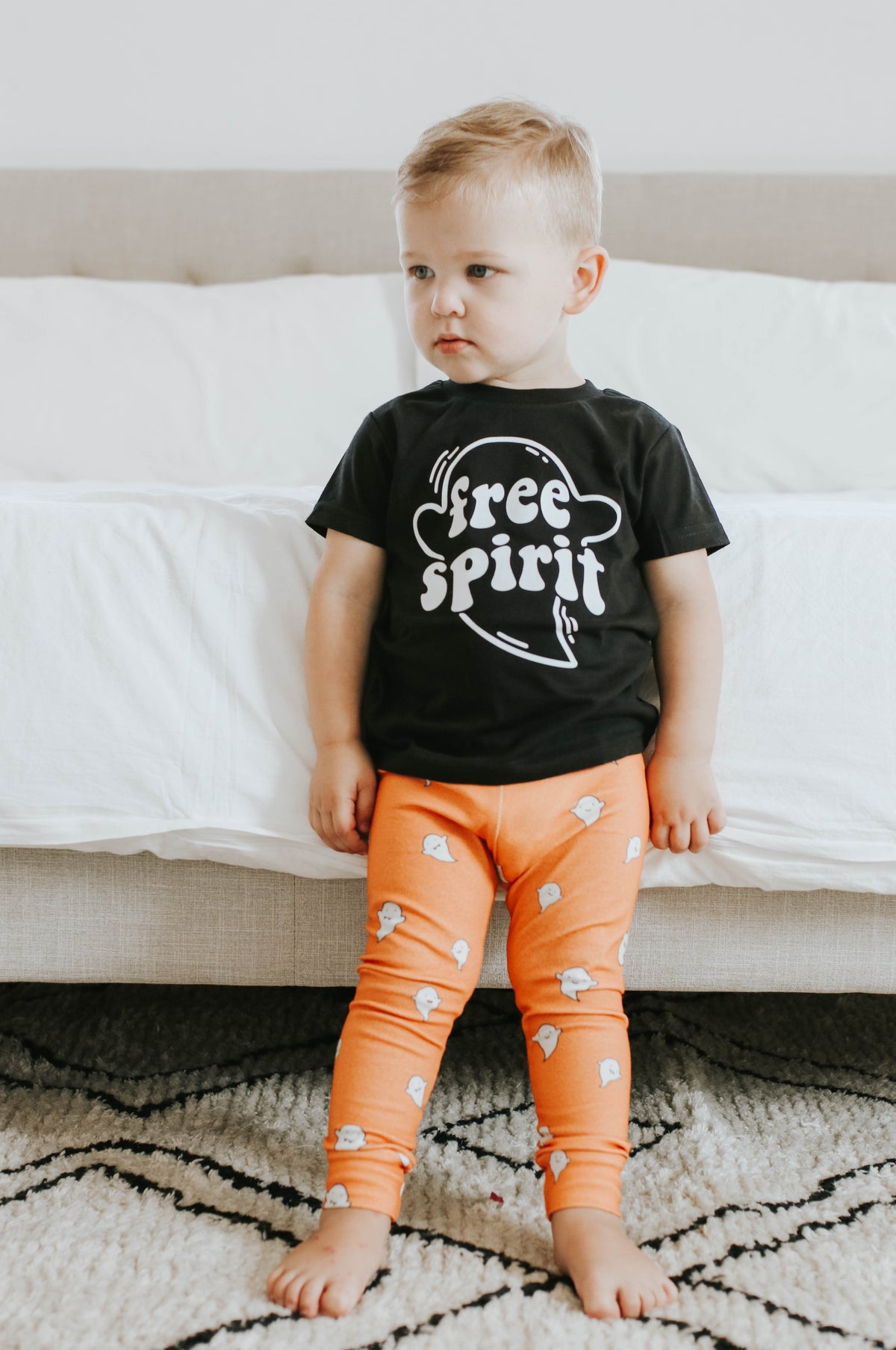 Cuddle Sleep Dream Leggings Ghosts on Orange Leggings