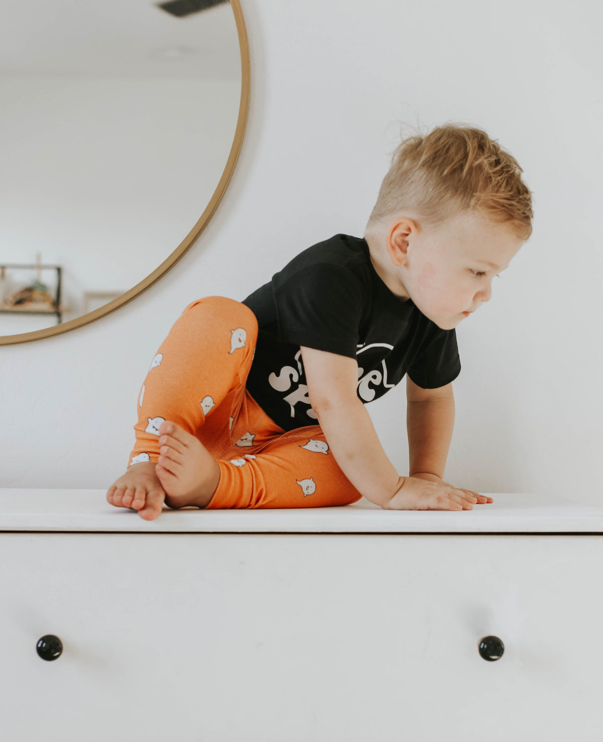 Cuddle Sleep Dream Leggings Ghosts on Orange Leggings