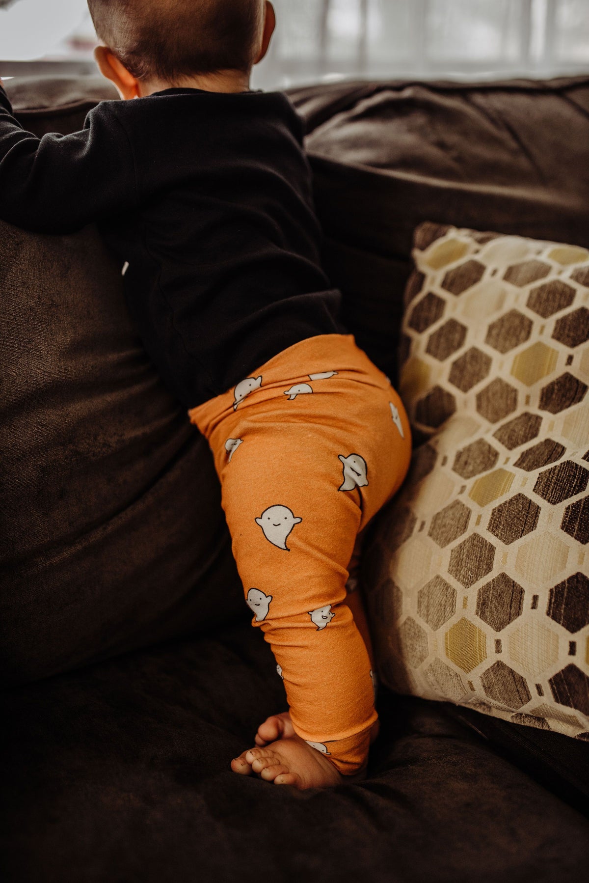 Cuddle Sleep Dream Leggings Ghosts on Orange Leggings