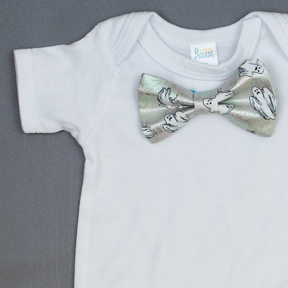 Cuddle Sleep Dream Bowtie Bodysuit Ghosts on Silver Bowtie Bodysuit