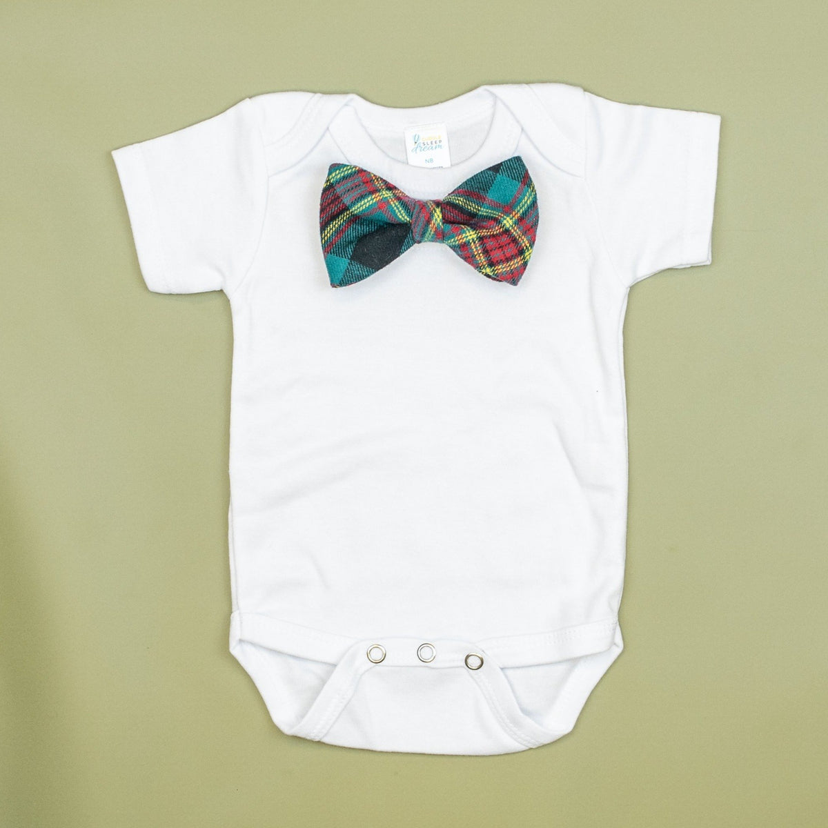 Cuddle Sleep Dream Bowtie Bodysuit Green Flannel Plaid Bowtie Bodysuit
