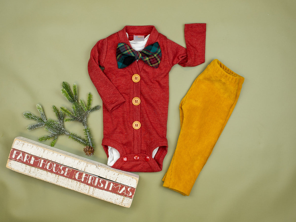 Cuddle Sleep Dream Bowtie Bodysuit Green Flannel Plaid Bowtie Bodysuit