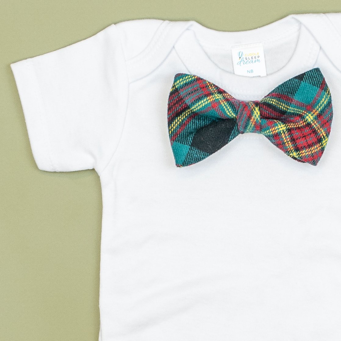 Cuddle Sleep Dream Bowtie Bodysuit Green Flannel Plaid Bowtie Bodysuit