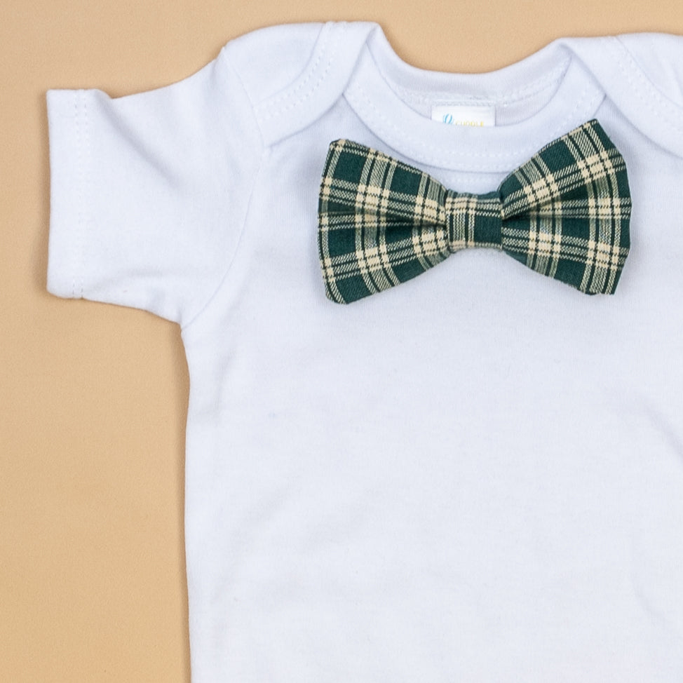 Cuddle Sleep Dream Bowtie Bodysuit Green Homespun Plaid (22-05) Bowtie Bodysuit