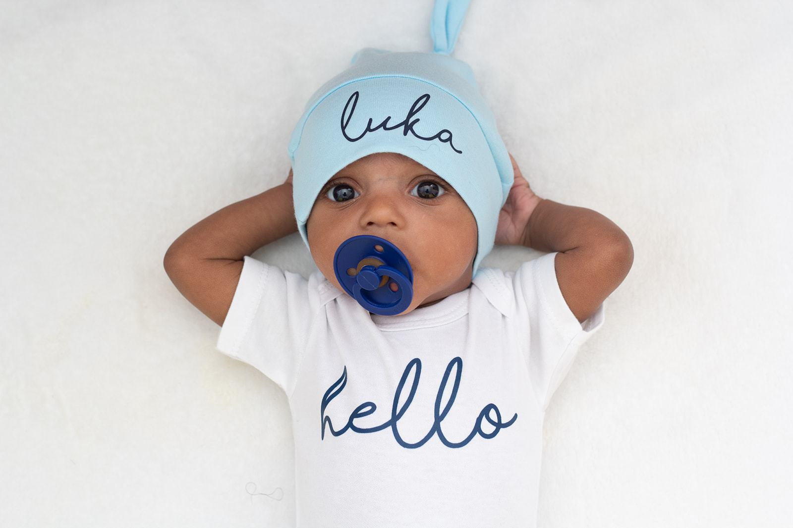 Cuddle Sleep Dream Newborn Long Sleeve Hello Bodysuit | Navy Writing