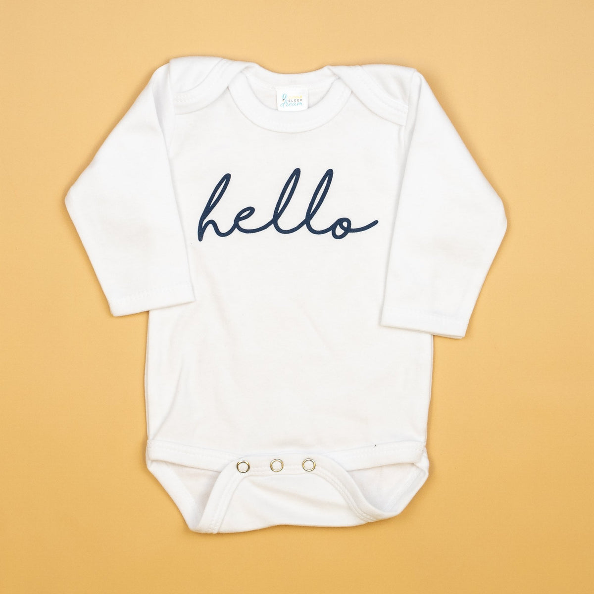 Cuddle Sleep Dream Newborn Long Sleeve Hello Bodysuit | Navy Writing