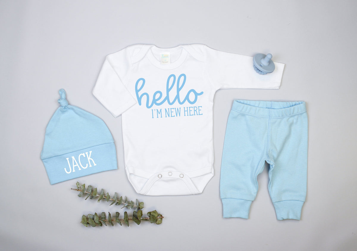 Cuddle Sleep Dream Hello I&#39;m New Here Onesie | Light Blue