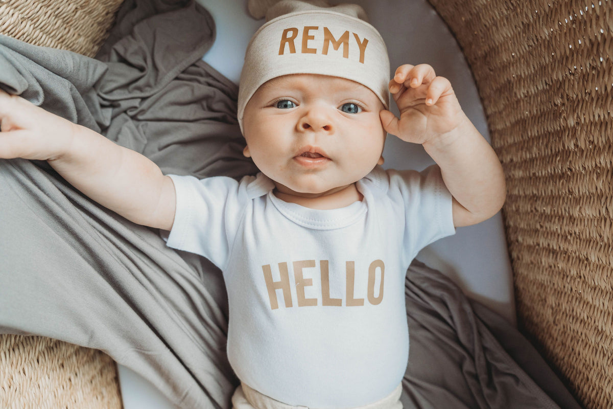 Cuddle Sleep Dream Hello in Tan Block Bodysuit