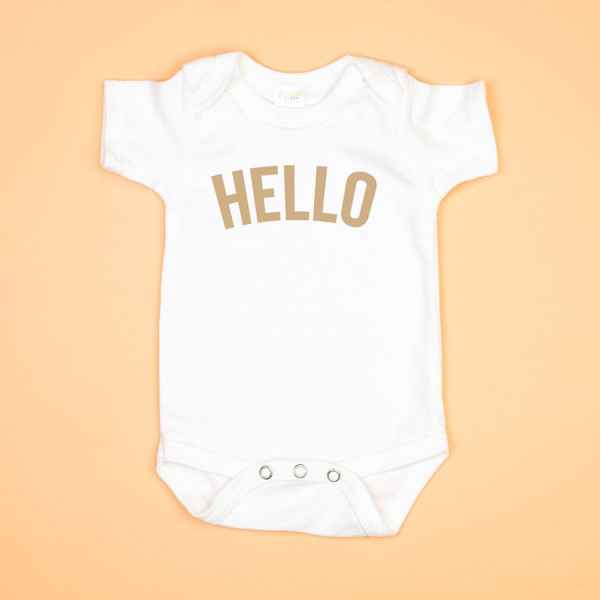 Cuddle Sleep Dream Newborn Short Sleeve Hello in Tan Block Bodysuit