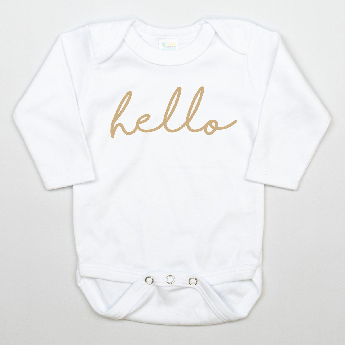 Cuddle Sleep Dream Newborn Long Sleeve Hello in Tan Bodysuit