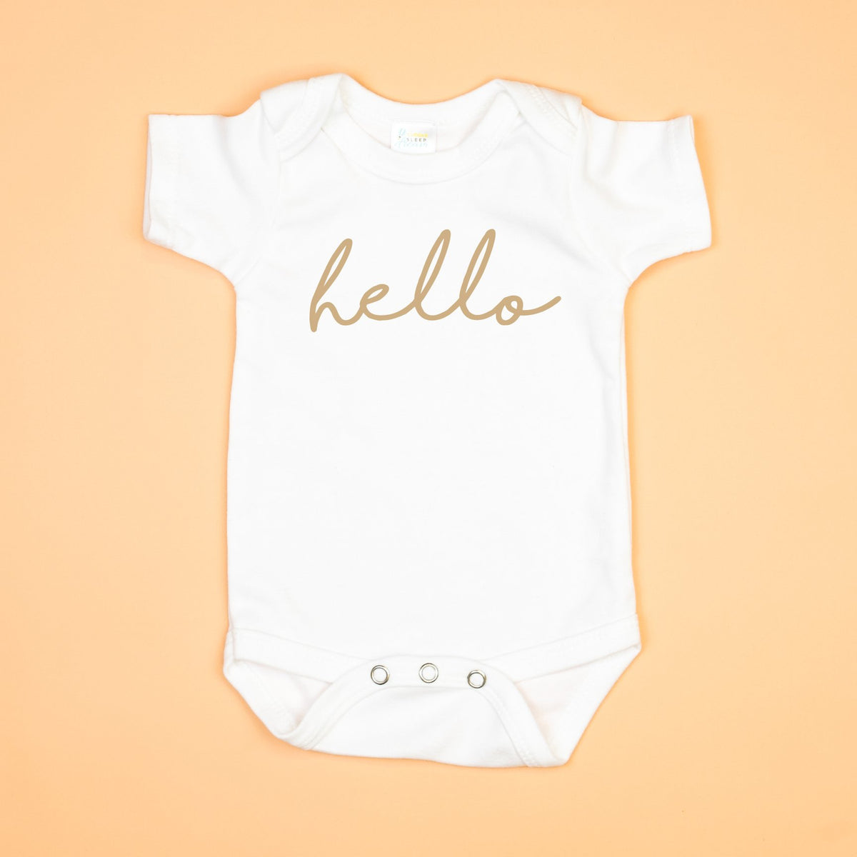 Cuddle Sleep Dream Newborn Short Sleeve Hello in Tan Bodysuit