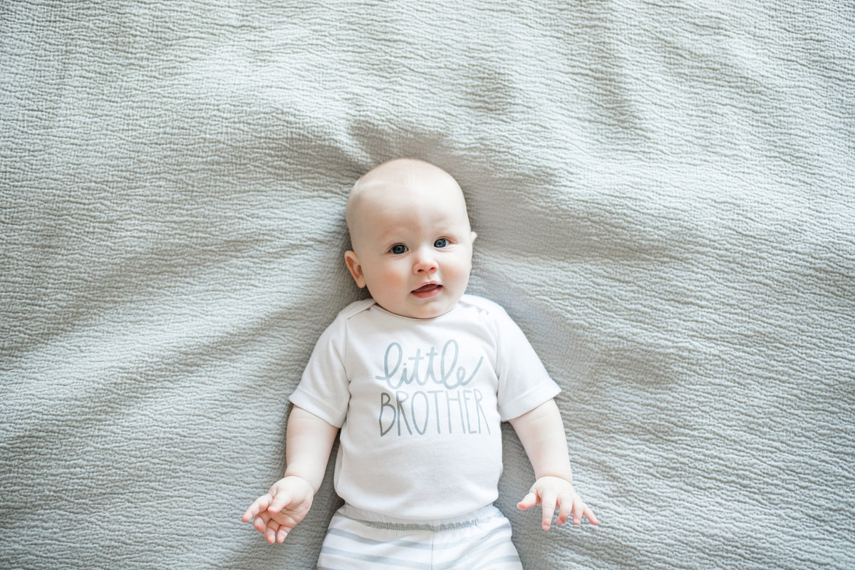 Cuddle Sleep Dream Little Brother Onesie | Script, Light Gray
