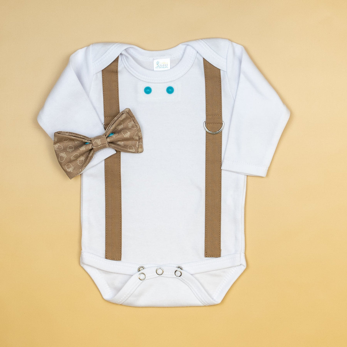 Cuddle Sleep Dream Oh Snap Mocha Suspender | Neutral Acorns Bow Tie