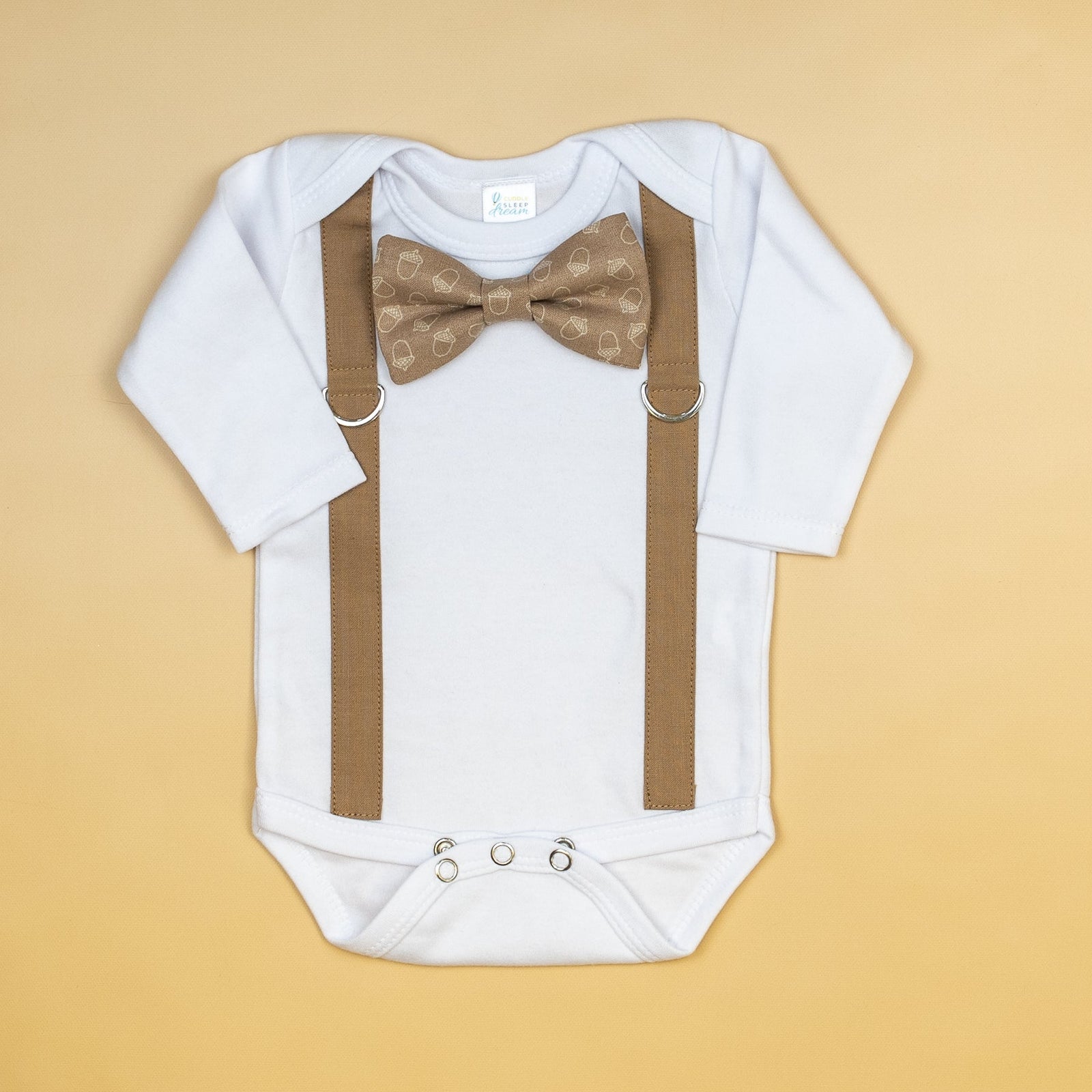 Cuddle Sleep Dream Oh Snap Mocha Suspender | Neutral Acorns Bow Tie