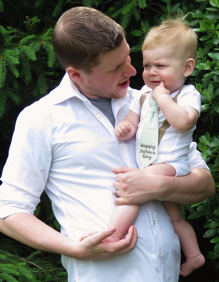 Cuddle Sleep Dream Oh Snap Happy Father's Day / NB Short Sleeve Bodysuit Mocha Suspenders | Father's Day Tie
