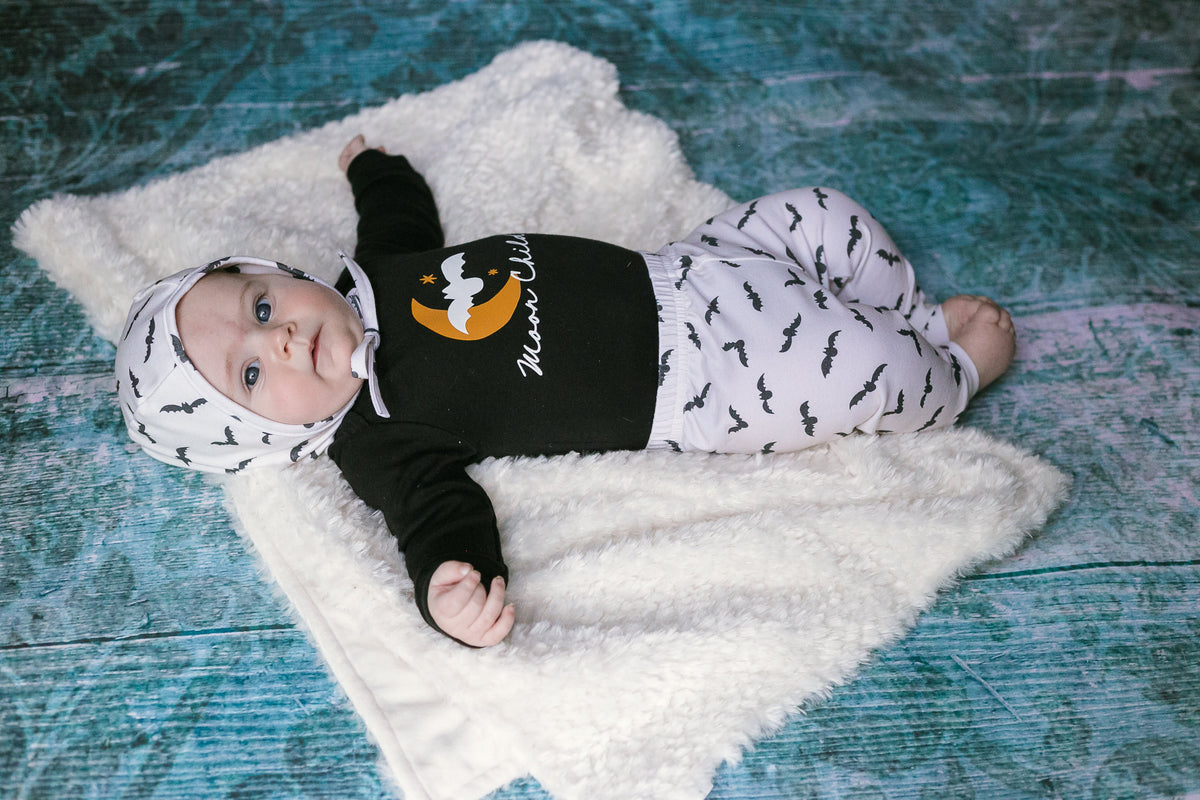 Cuddle Sleep Dream Moon Child | Black Long Sleeve Onesie