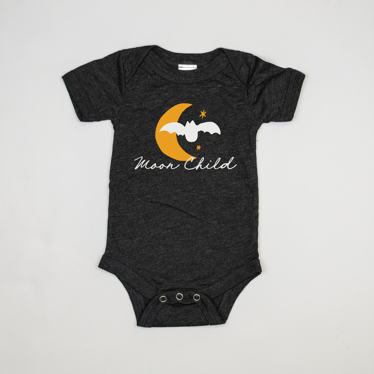 Cuddle Sleep Dream Moon Child | Heathered Black Short Sleeve Onesie