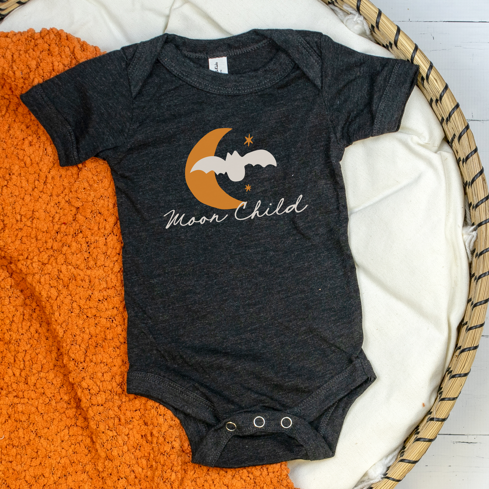 Cuddle Sleep Dream Moon Child | Heathered Black Short Sleeve Onesie