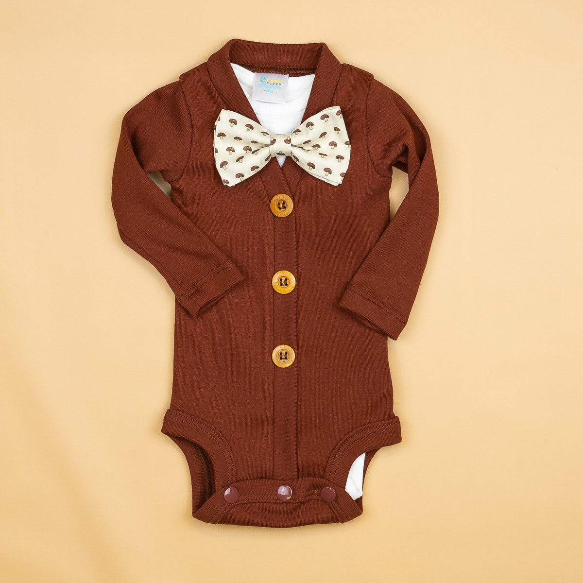 Cuddle Sleep Dream Bowtie Bodysuit Mushrooms on Cream Bowtie Bodysuit