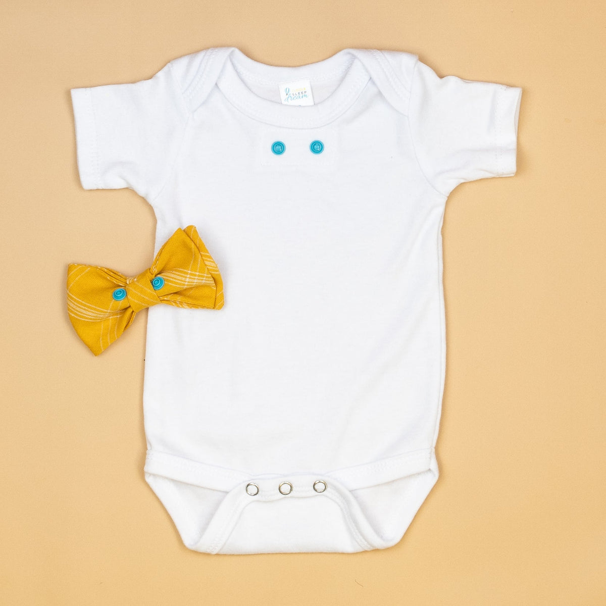 Cuddle Sleep Dream Bowtie Bodysuit Mustard w/ White Sketch Bowtie Bodysuit