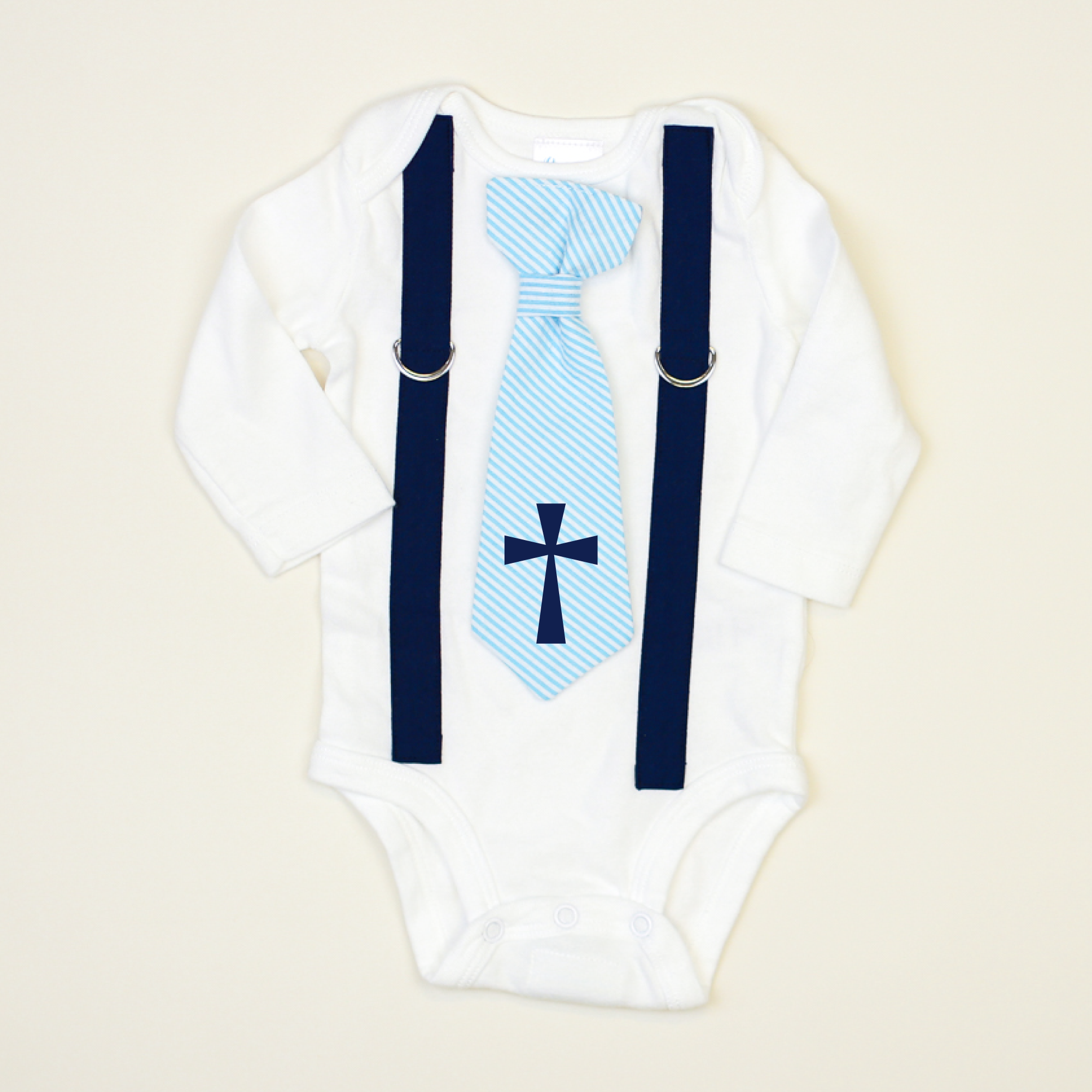 Cuddle Sleep Dream Navy Suspenders / Blue Baptism Tie Onesie
