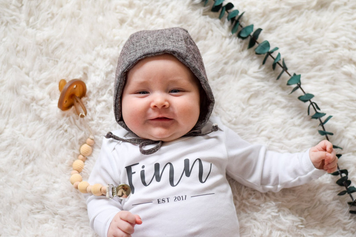 Cuddle Sleep Dream Newborn Established Onesie | Dark Gray Writing