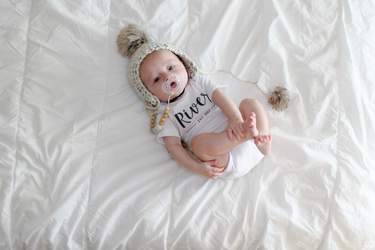 Cuddle Sleep Dream Newborn Established Onesie | Dark Gray Writing