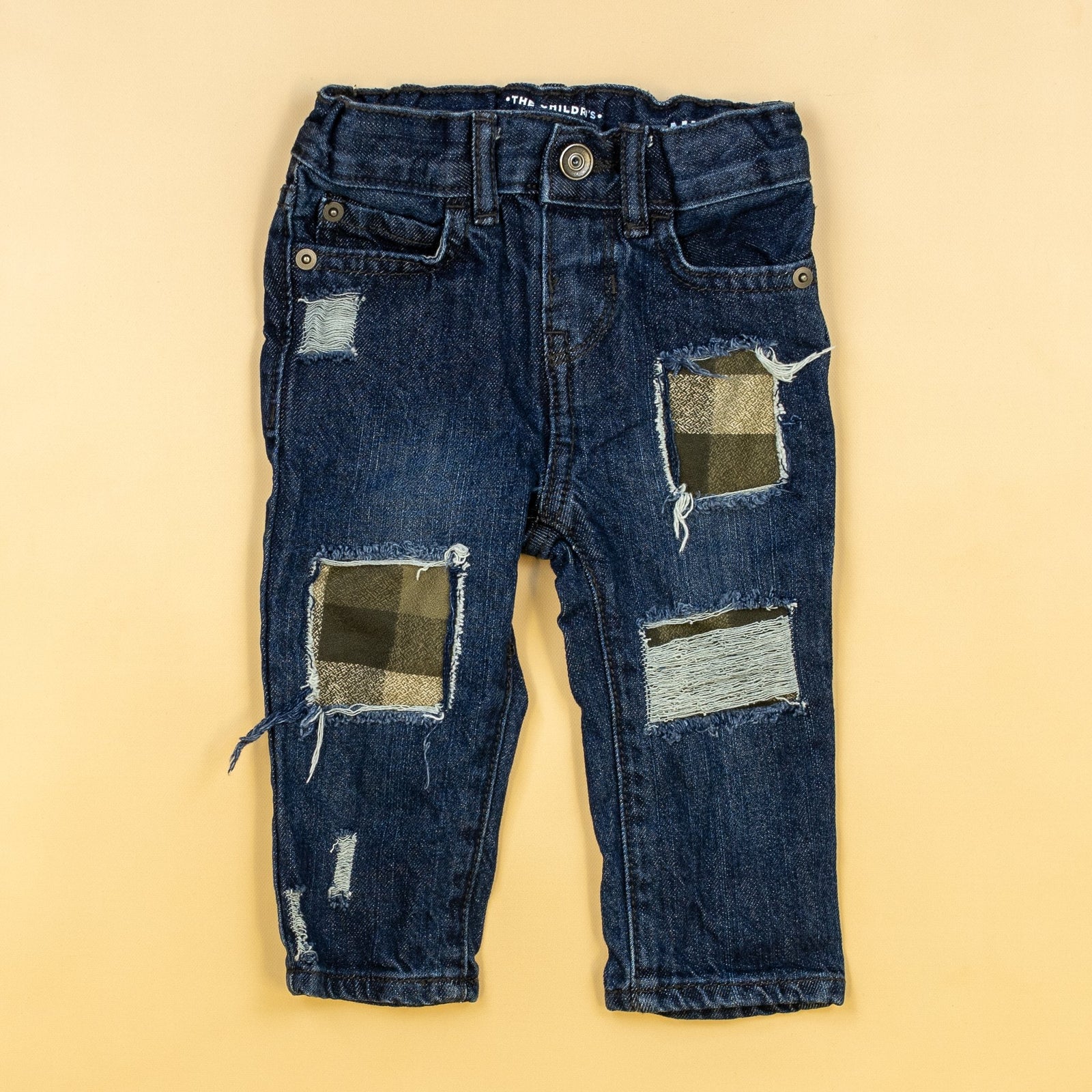 Cuddle Sleep Dream Olive & Brown Plaid Destroyed Denim