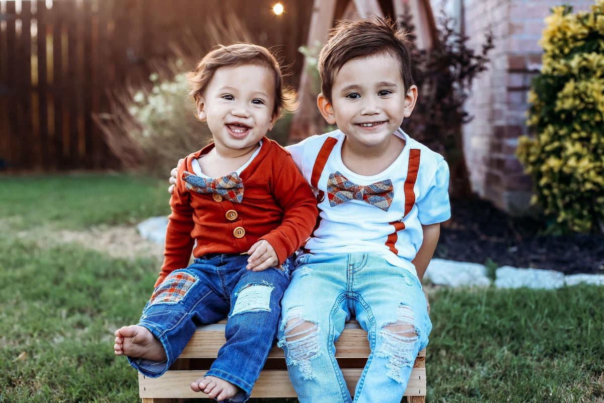 Cuddle Sleep Dream Orange &amp; Cream Plaid Destroyed Denim