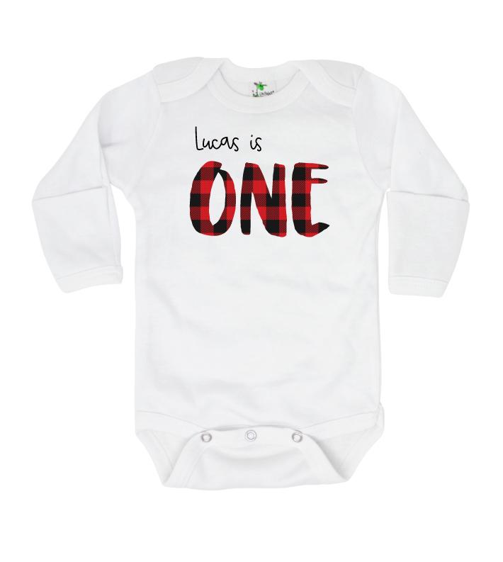 Cuddle Sleep Dream 9m Long Sleeve Personalized Buffalo Plaid ONE 1st Birthday Shirt/Bodysuit