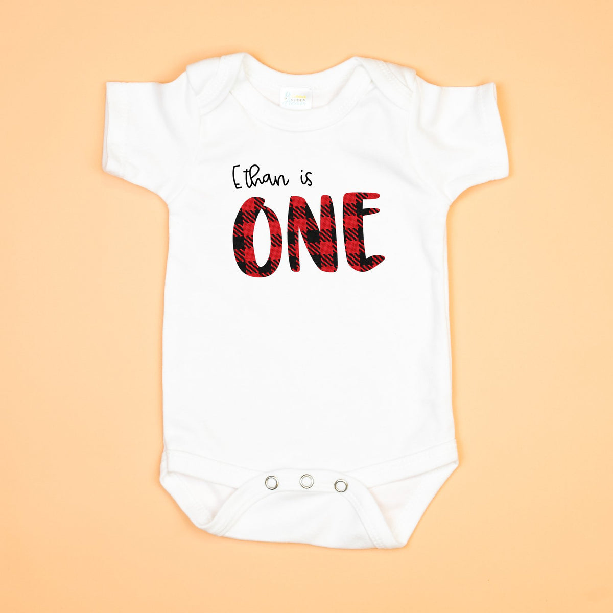 Cuddle Sleep Dream 9m Short Sleeve Personalized Buffalo Plaid ONE 1st Birthday Shirt/Bodysuit