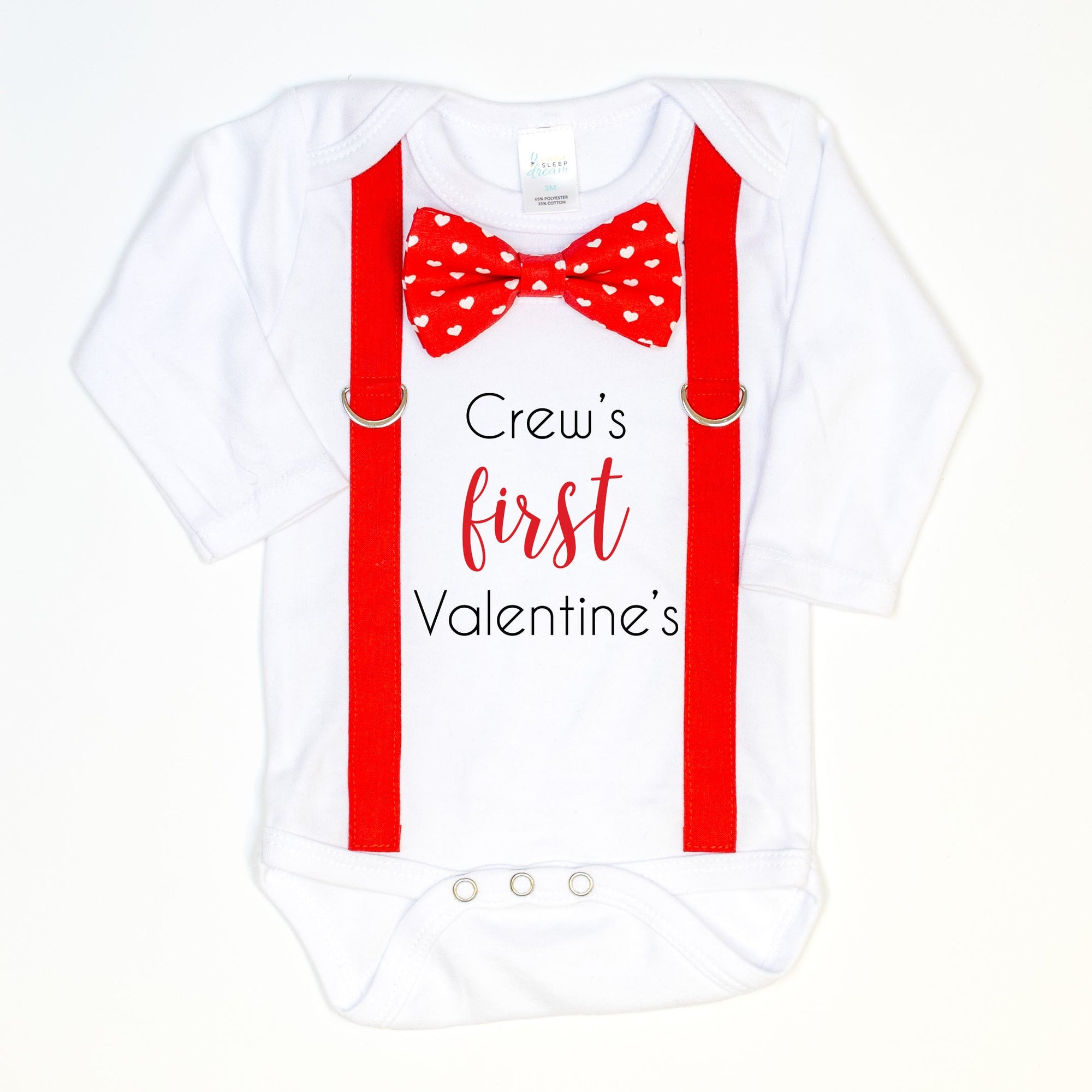 Cuddle Sleep Dream Oh Snap Personalized First Valentines | Red Suspenders & Bowtie