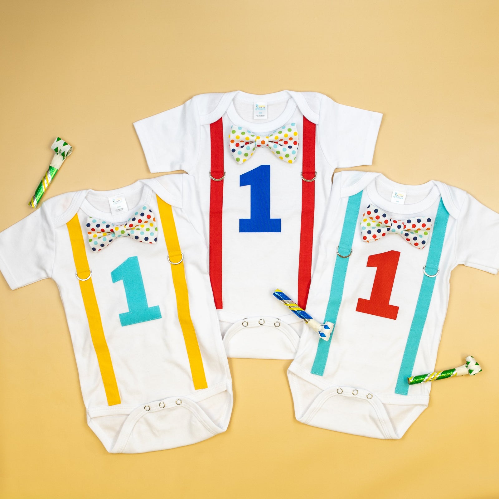 Cuddle Sleep Dream Baby One-Pieces Rainbow Tie & Suspender 1st Birthday Bodysuit