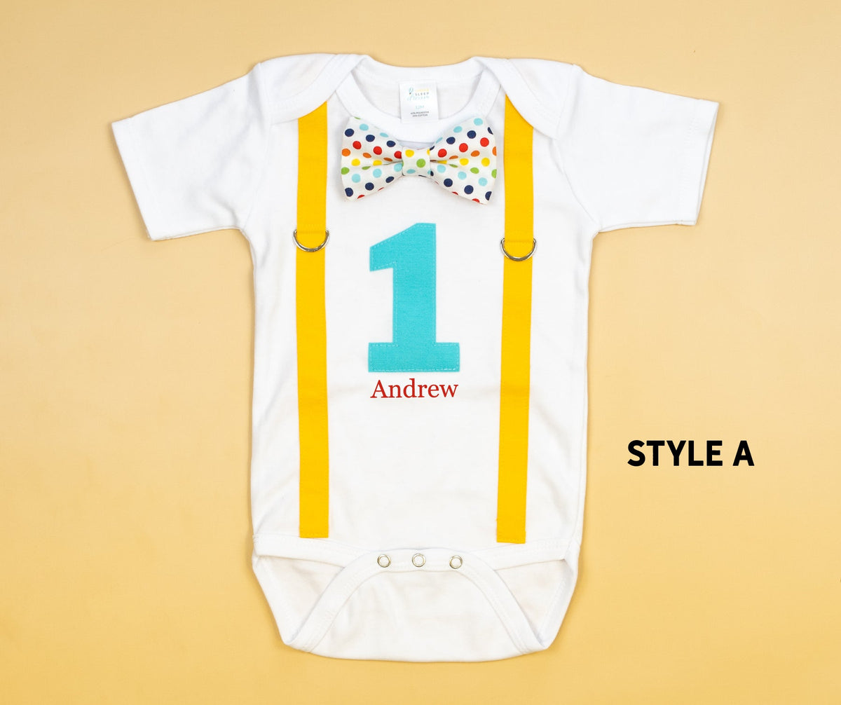 Cuddle Sleep Dream Baby One-Pieces Rainbow Tie &amp; Suspender 1st Birthday Bodysuit