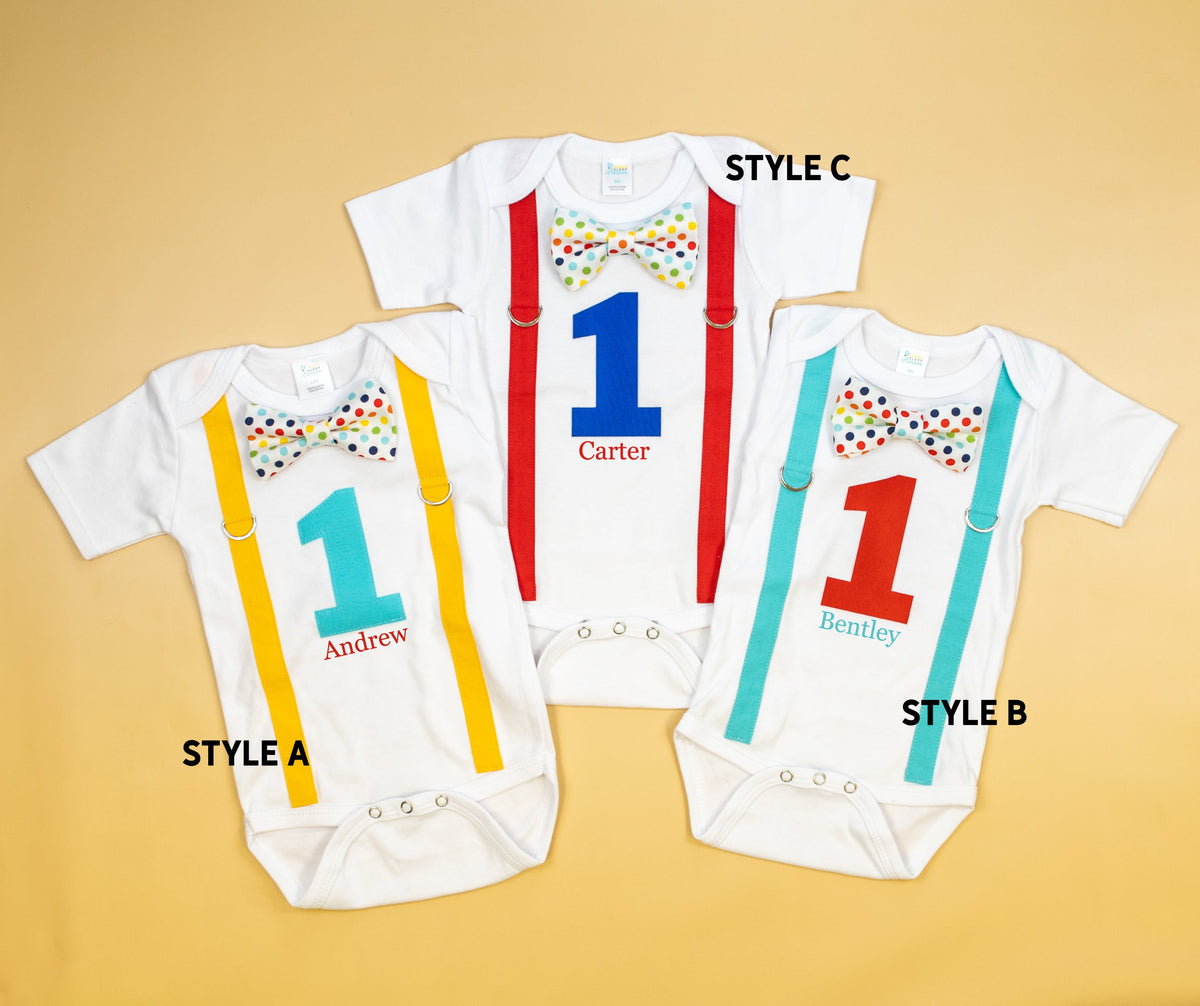 Cuddle Sleep Dream Baby One-Pieces Rainbow Tie &amp; Suspender 1st Birthday Bodysuit