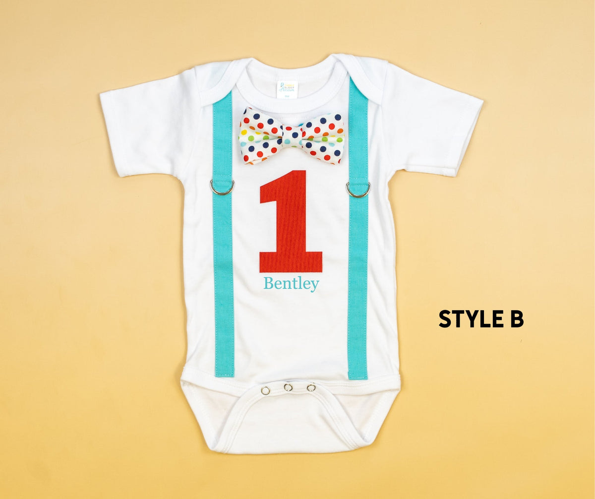 Cuddle Sleep Dream Baby One-Pieces Rainbow Tie &amp; Suspender 1st Birthday Bodysuit